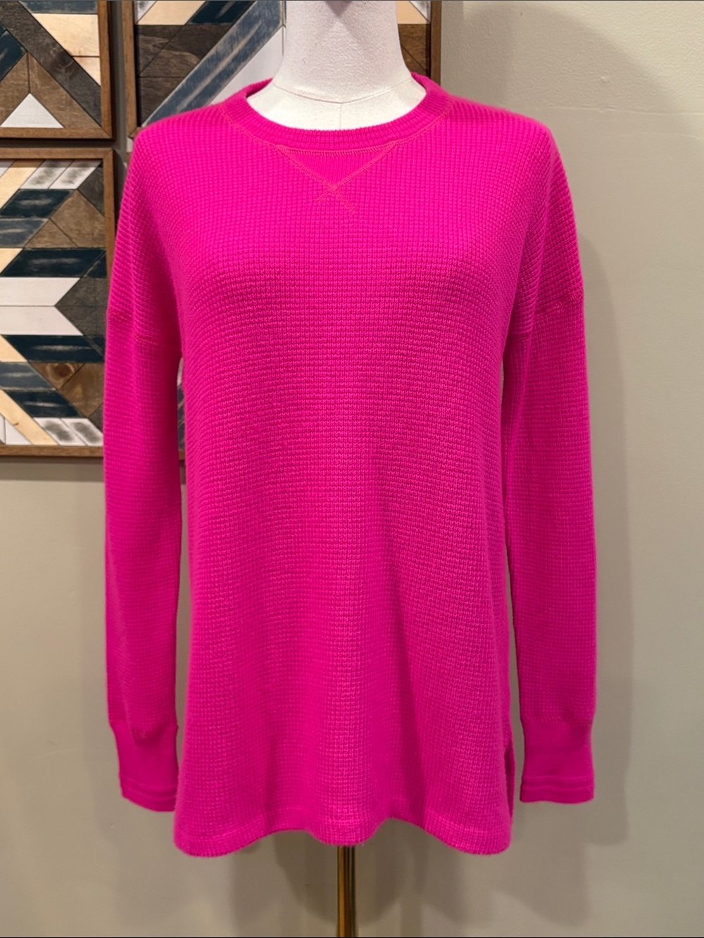 Polo Ralph Lauren Bright Pink Waffle Knit Cashmere Crew Neck Sweater size XS